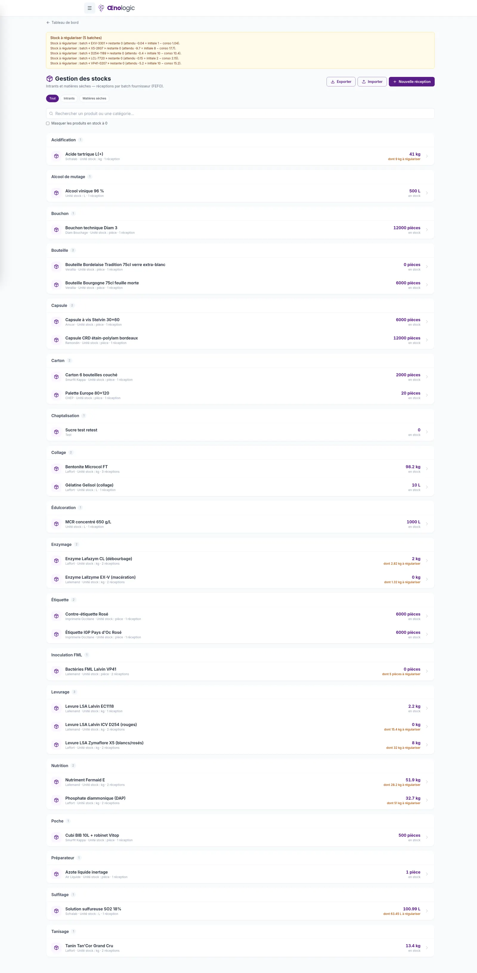 Vue complète /stocks