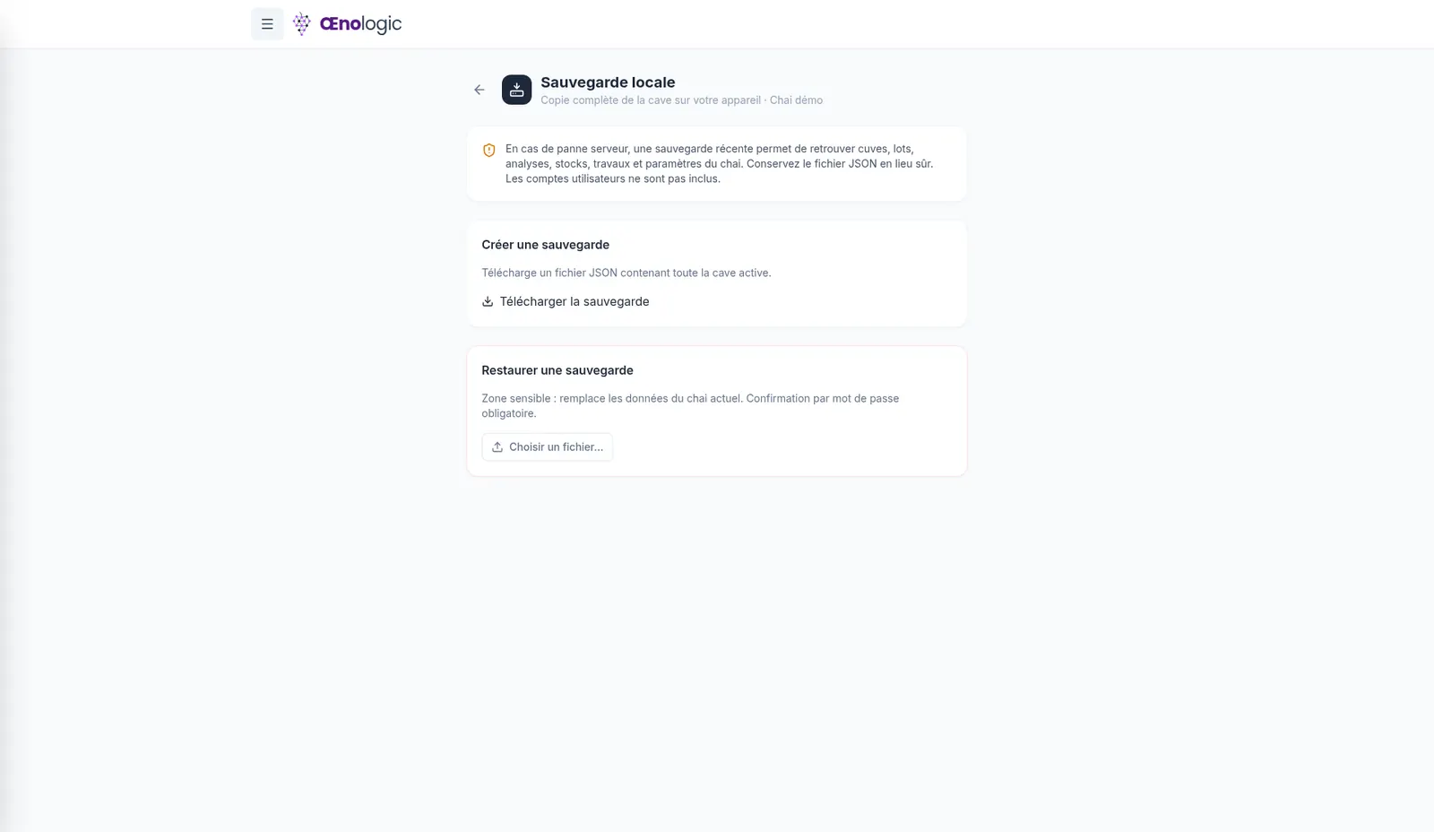 Sauvegarde JSON